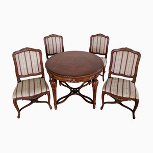 Antique French Dining Table and Chairs, Set of 5