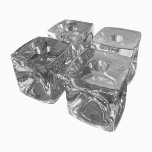 Glass Ice Cube Candleholders by Rudolf Junikl, Set of 4