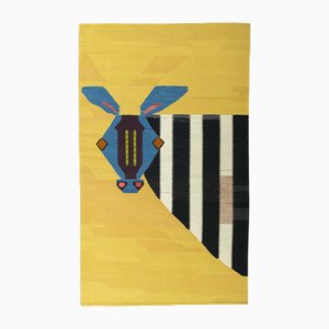 Tappeto intrecciato a mano con zebra, anni '90