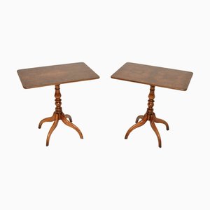 Burr Walnut Tilt Top Side Tables, 1930s, Set of 2