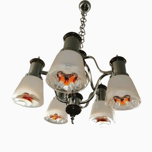 Lustre Space Age en Verre Murano avec 5 Lampes de Mazzega, 1970s