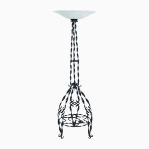 Lampada da terra Art Deco in ferro battuto e vetro