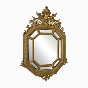 19th Century Golden Octagonal Mirror with Parecloses