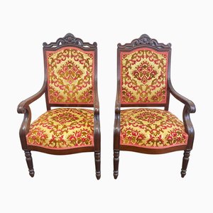 Set of 19th Century Louis-Philippe Carved Mahogany Armchairs
