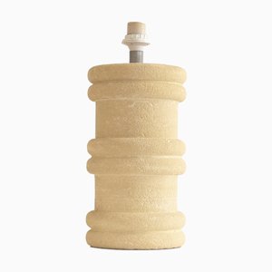 Cylindrical Table Lamp in Beige Hand-Carved Stone by Pierre-Albert Tormos, 1970s
