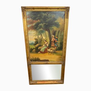 Trumeau aus dem 19. Jh. mit romantischer Szene aus goldenem Holz