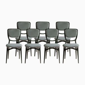 Chairs with Lacquered Wood Frame in Dedar Fabric, Set of 7