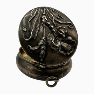 Antique Art Nouveau Silver Snuffbox with Floral Decoration in Relief on the Lid, 1890s