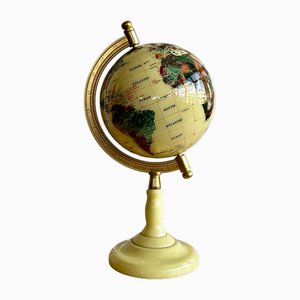 Globo terrestre giratorio vintage en beige con piedras preciosas, años 90
