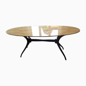 Oval Table with Marbled Glass attributed to Paolo Buffa, 1950s