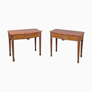 Antike italienische Konsolen aus Holz mit roten Marmorplatten und Dekorationen, 1600er, 2er Set