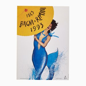 Original Vintage Rimini Bagni Offset Lithograph Poster by René Gruau, 1993