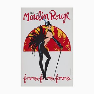 Affiche Lithographie Offset Femmes Bal du Moulin Rouge Vintage Originale par René Gruau, 1983