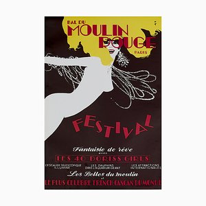 Original Vintage Bal du Moulin Rouge Paris Festival Offset Lithograph Poster by René Gruau, 1980s