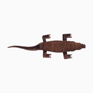 Crocodile Plant Holder in Metal and Wicker, 1920s