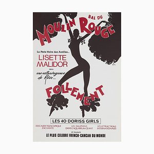 Original Vintage Bal du Moulin Rouge Follement Poster Printed in Offset by René Gruau, 1980s
