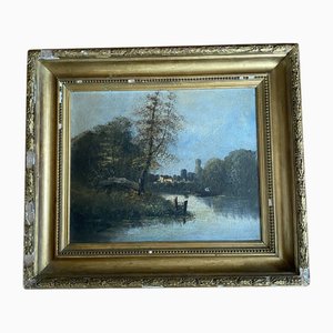 French Barbizon School Artist, Landscape, Oil on Canvas, 19th Century, Framed