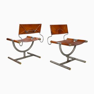 Moderne italienische Leder & Stahl Stühle von Afra & Tobia Scarpa, 1980er