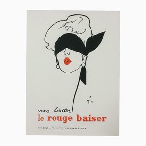 Original Vintage Le Rouge Baiser Offset Lithograph Poster Linen Backed on Canvas by René Gruau, 1970s
