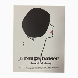 Original Le Rouge Baiser Permet Le Baiser Offset Poster with Linen Backing by René Gruau, 1970s