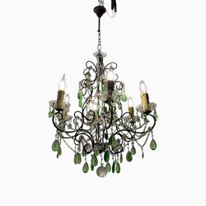 Grüner Makkaroni Kristall Kronleuchter, 1950er