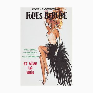 Original Vintage Pour Le Centenaire des Folies Bergere Offset Lithograph Poster by Jacques Darnel, 1970s