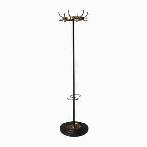 Mid-Century Black Metal and Brass Coat Rack attributed to Jacques Adnet, France, 1950s
