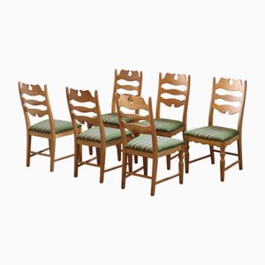 Razorblade Highback Chairs in Oak byHenning Kjærnulf, 1960s, Set of 6