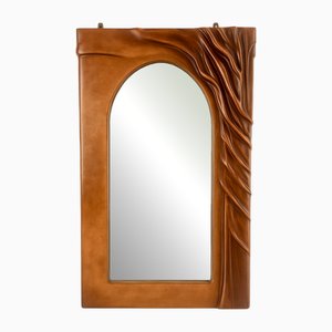 Miroir Brutaliste avec Cadre en Cuir, Pologne, 1970s