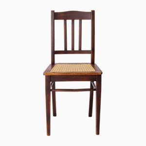 Silla alemana antigua de madera de haya con asiento de caña, años 40