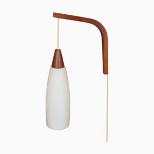 Mid-Century Modern Scandinavian Teak and Milk Glass Wall Lamp