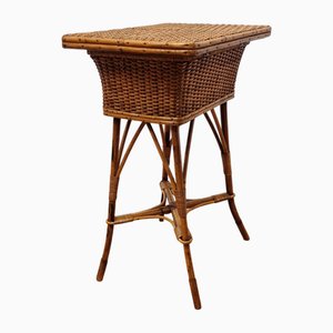 Italian Coffee Table with Sewing Rack in Bamboo and Wicker, 1950s