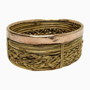 Ovale Bambusschale aus Rattan mit Messingrand, 1970er