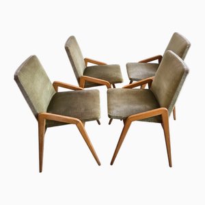 Sedie Mid-Century in faggio e velluto di Louis Paolozzi per Zol, anni '50, set di 4