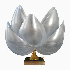 Vintage Flower Tischlampe aus Acryl & Messing von Maison Rougier, 1970er