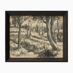 Police R. Duran, Spanish Landscape, 1980s, Dessin au crayon, Encadré