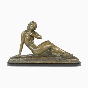 Escultura de mujer desnuda de bronce y mármol de Cipriani, años 30