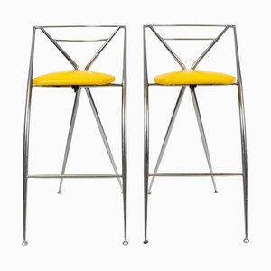Set of Stools in Chromed Metal and Skai,1980s