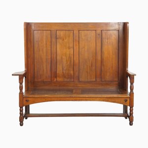 Antique Early 20th Century Wooden Bench with High Back