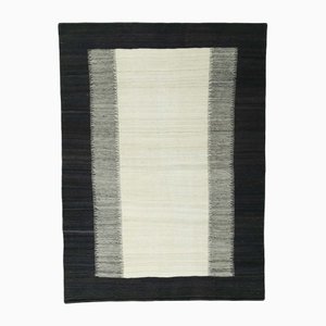 Modern Black and White Handwoven Designer Kilim Rug