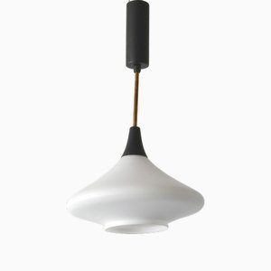 Französische Mid-Century Deckenlampe aus Stahl, Messing & Glas von Arlus, 1950er