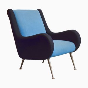 Vintage Mid-Century Sessel aus Wolle & Messing im Stil von Marco Zanuso, 1950er