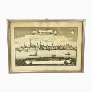 Matthäus Merian, Düsseldorf from Topographia Germanie, Woodcut Print, 17th Century, Framed