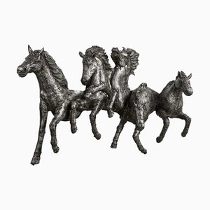 Sculpture Murale Galloping Horses en Fonte d'Aluminium Bruni