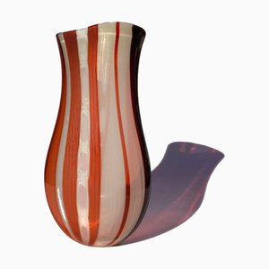 Cremefarbene Vase aus Muranoglas mit roten Streifen von Yourmurano
