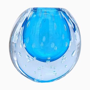 Vaso rotondo moderno in vetro di Murano blu di Yourmurano