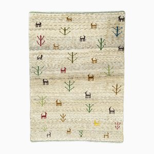 Hand-Knotted Gabbeh Nomadic Rug with Natural Tones & Symbolism