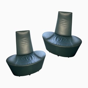 Set of Postmodern Green Leather Lounge Chairs by Montis, 1980s