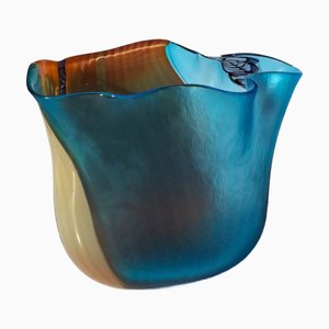 Handkerchief Vase in Blue Glass with Orange Shades by Yourmurano