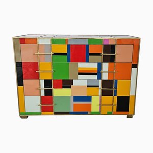 Dresser with 4 Drawers in Colored Glass, 1980s